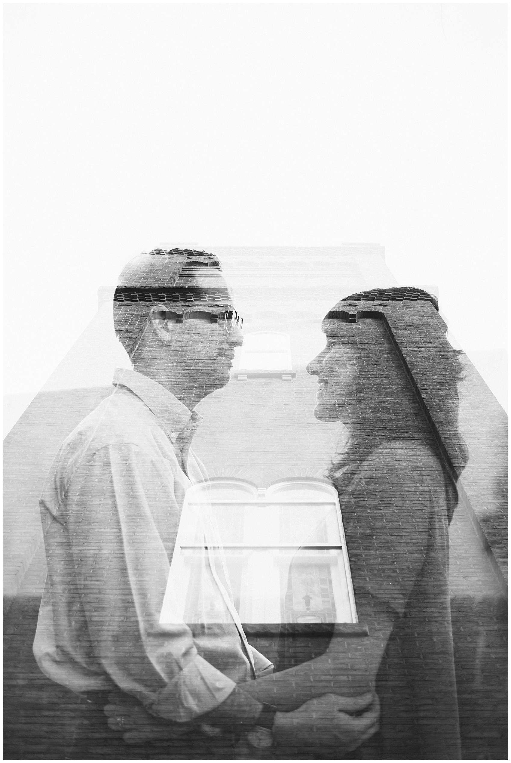 Black and White Double Exposure of Couple