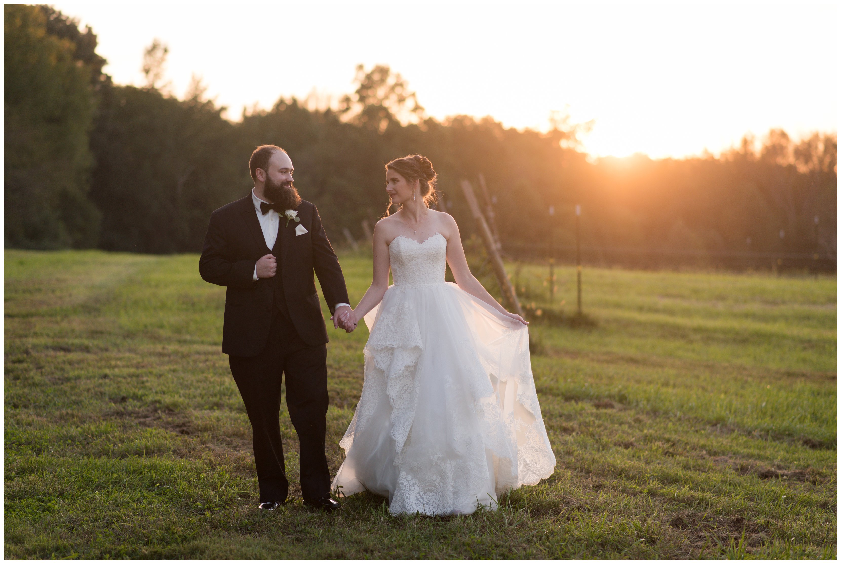 golden hour sunset with bride and groom at estate at white hall vineyard wedding by virginia wedding photographers