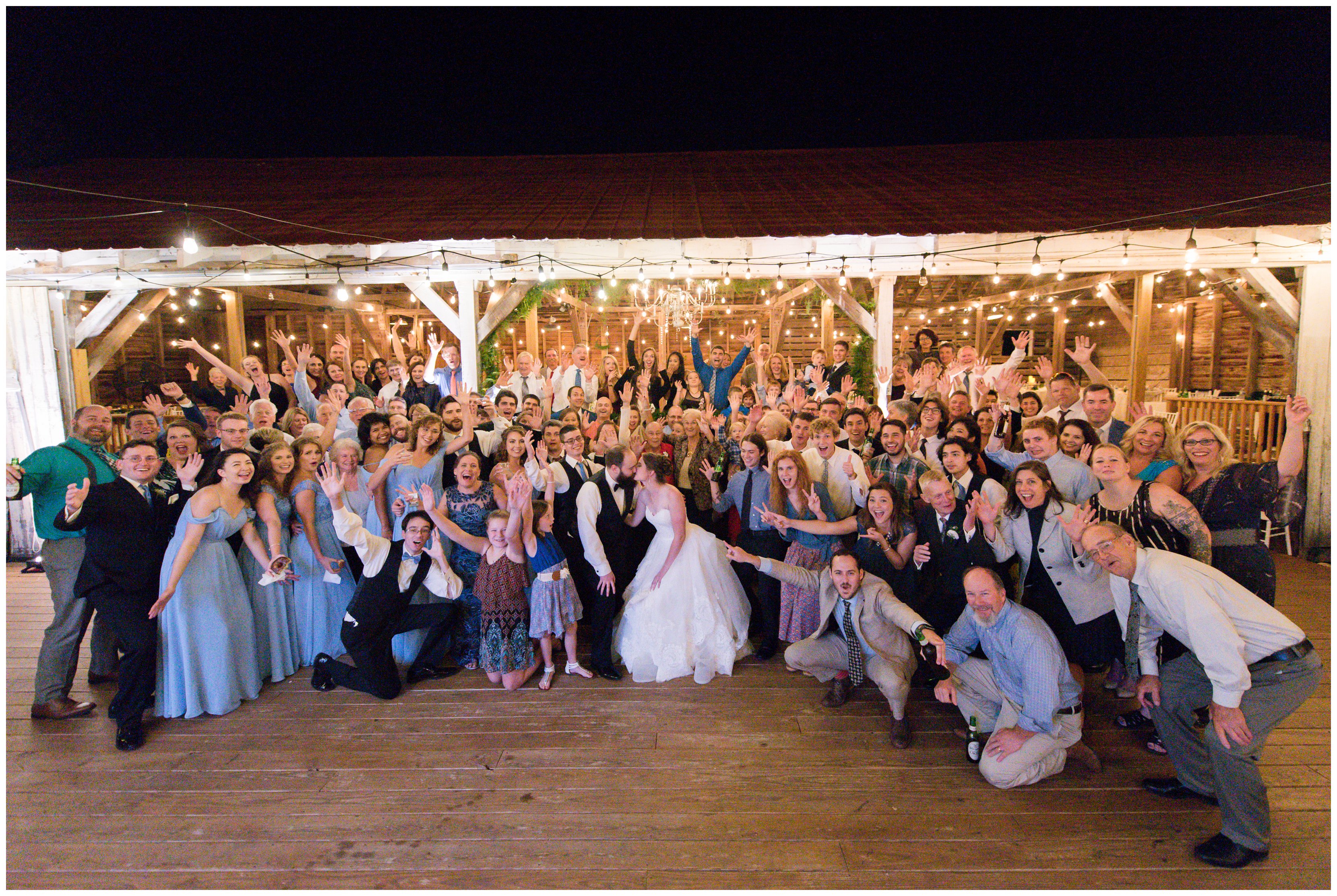 group photo at outdoor reception in king george by virginia wedding photographer