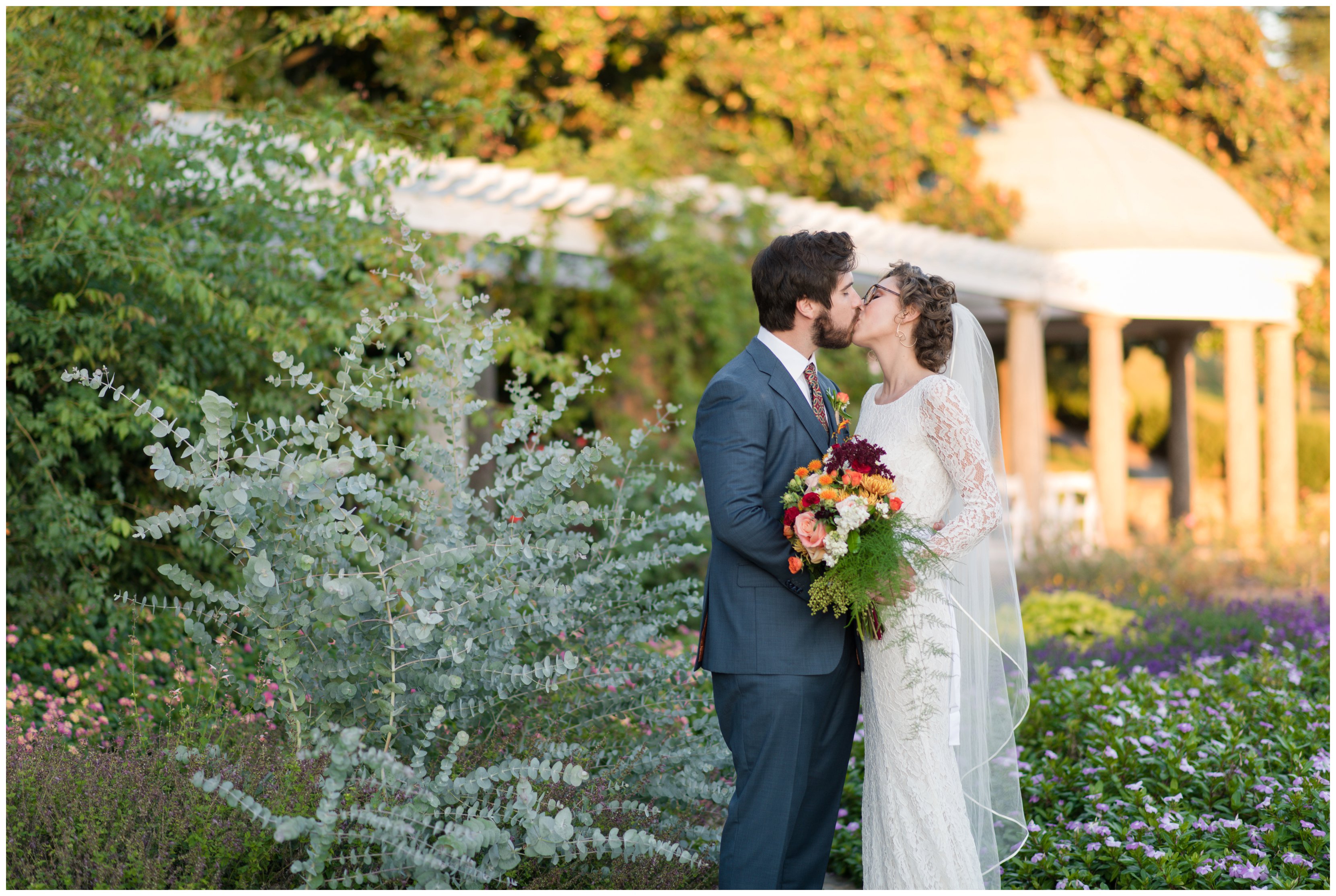 bride and groom in garden at maymont park wedding by richmond wedding photographers