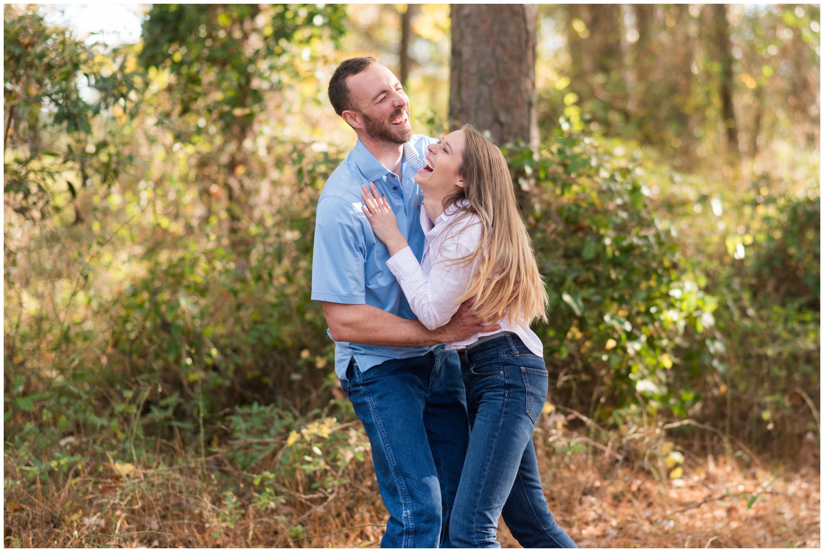 couple laughing during great bridge va engagement session