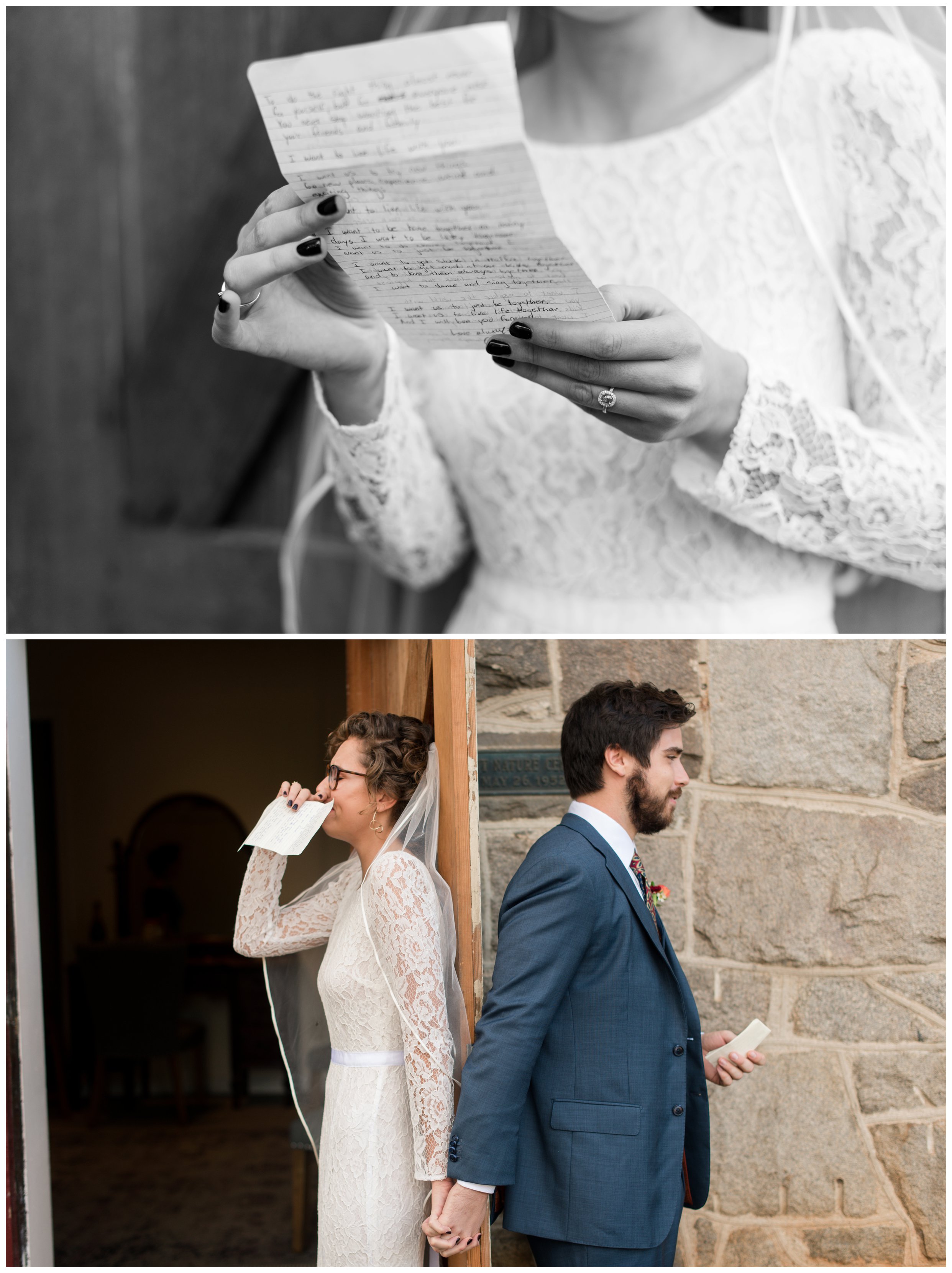 bride and groom exchange letters on wedding day by virginia wedding photographers