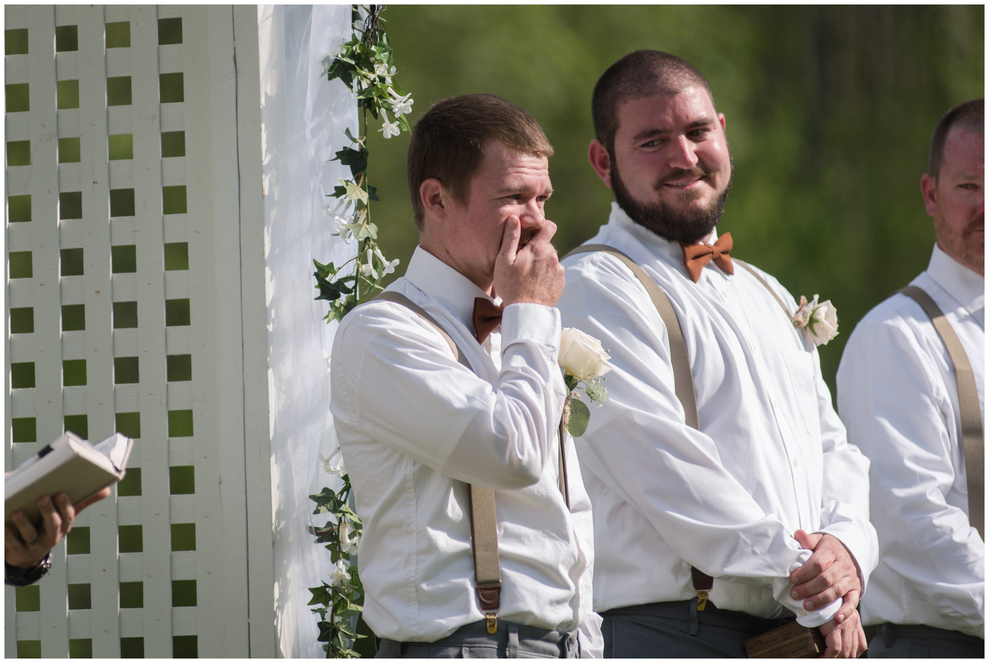 groom reacts to bride during chesapeake wedding by hampton roads wedding photographer