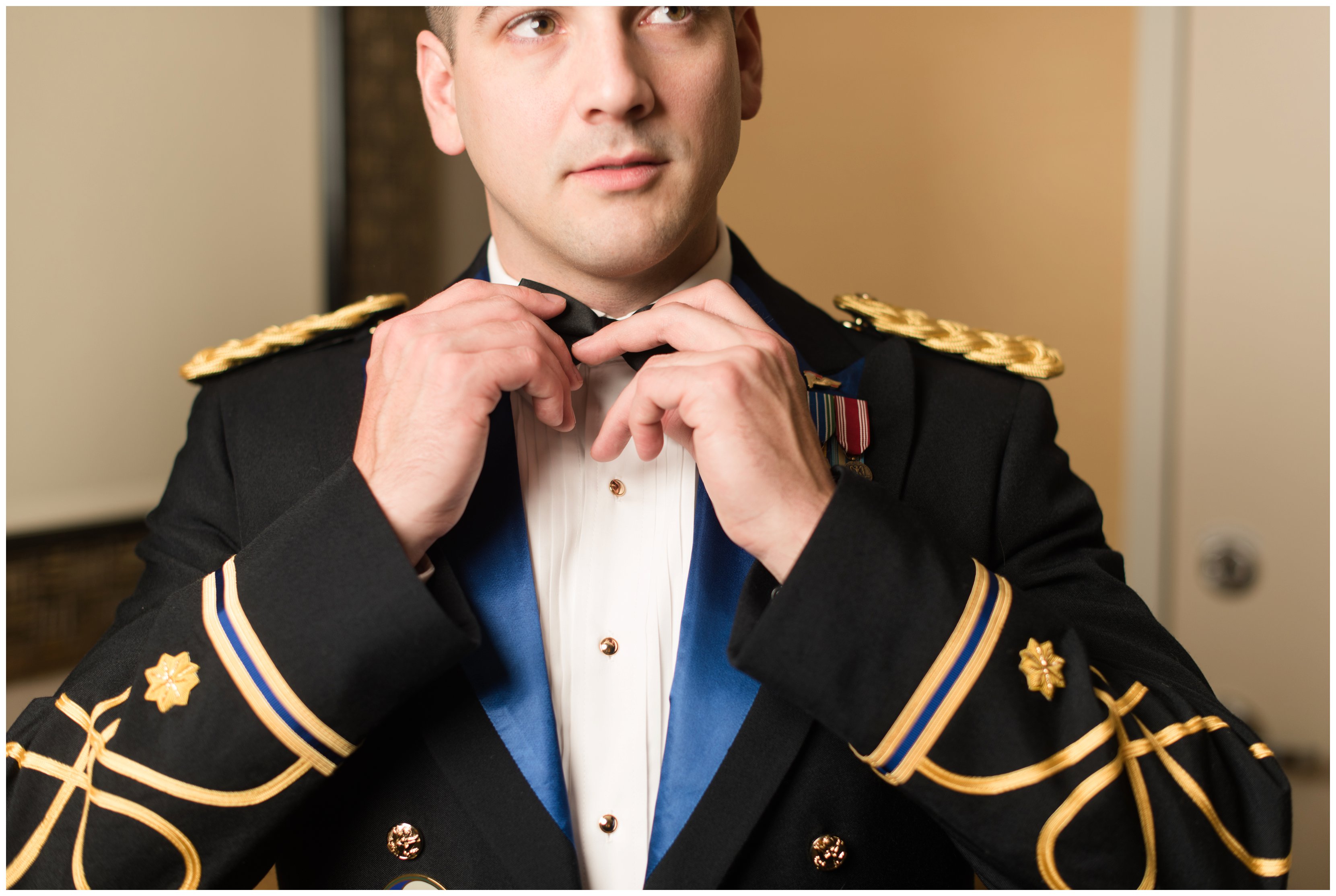 army officer groom getting ready at 718 venue in fredericksburg va