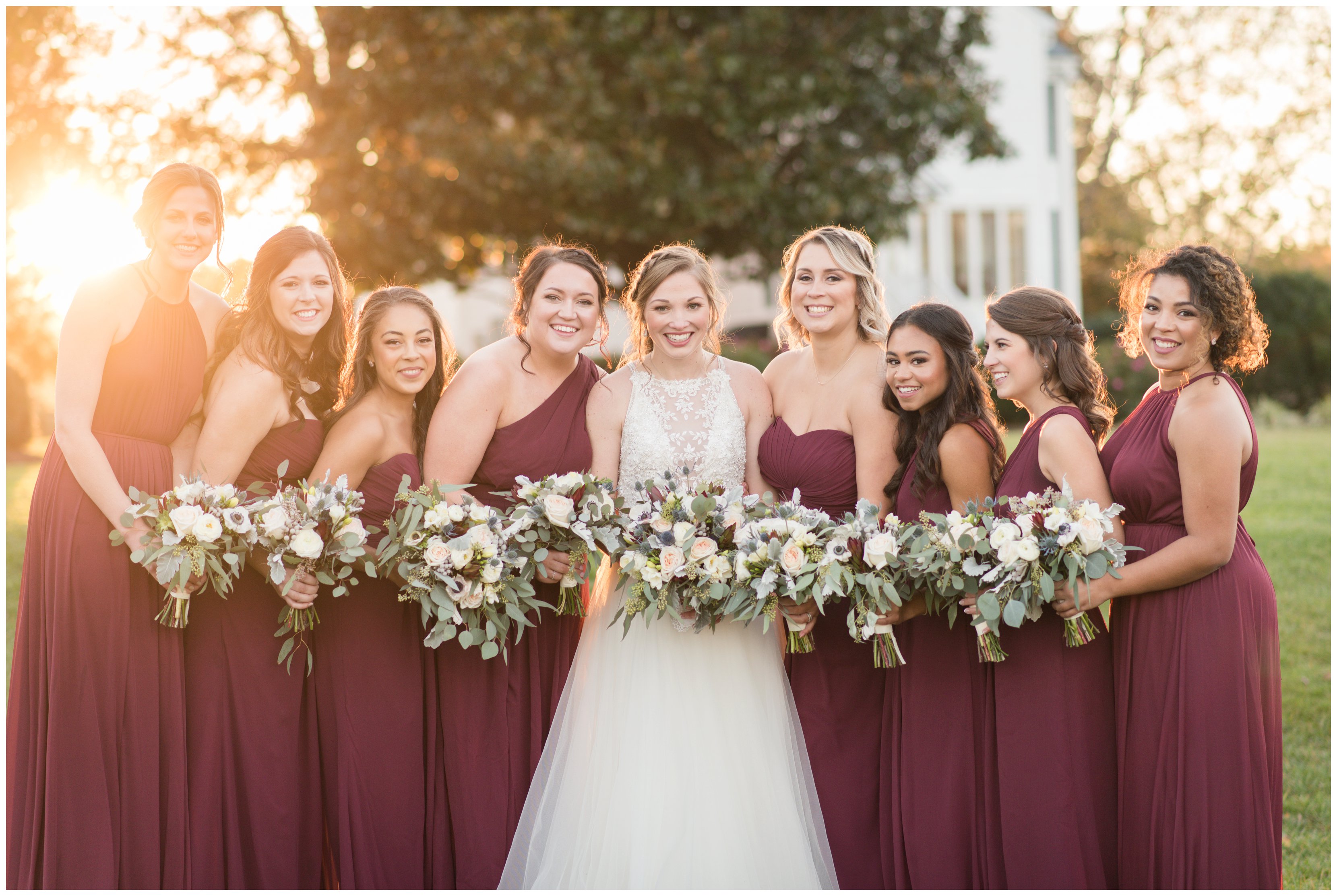 bridesmaids stand together during vineyard estate new kent winery wedding
