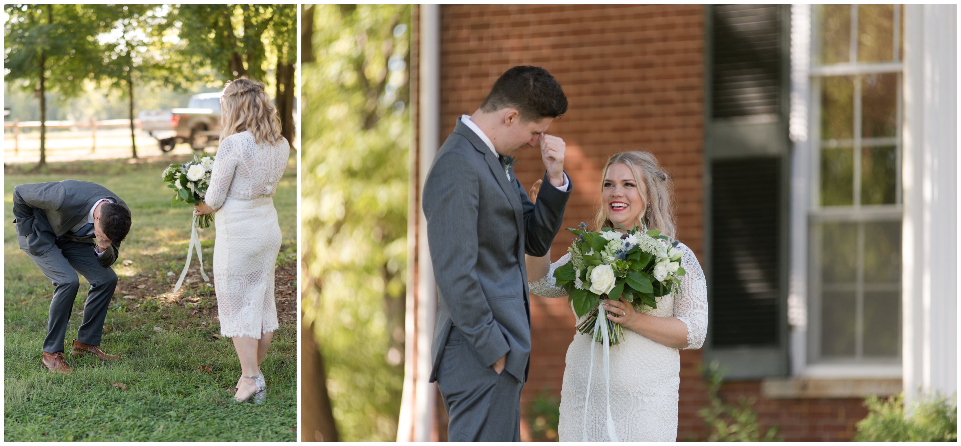 groom cries during emotional first look with bride in halifax virginia