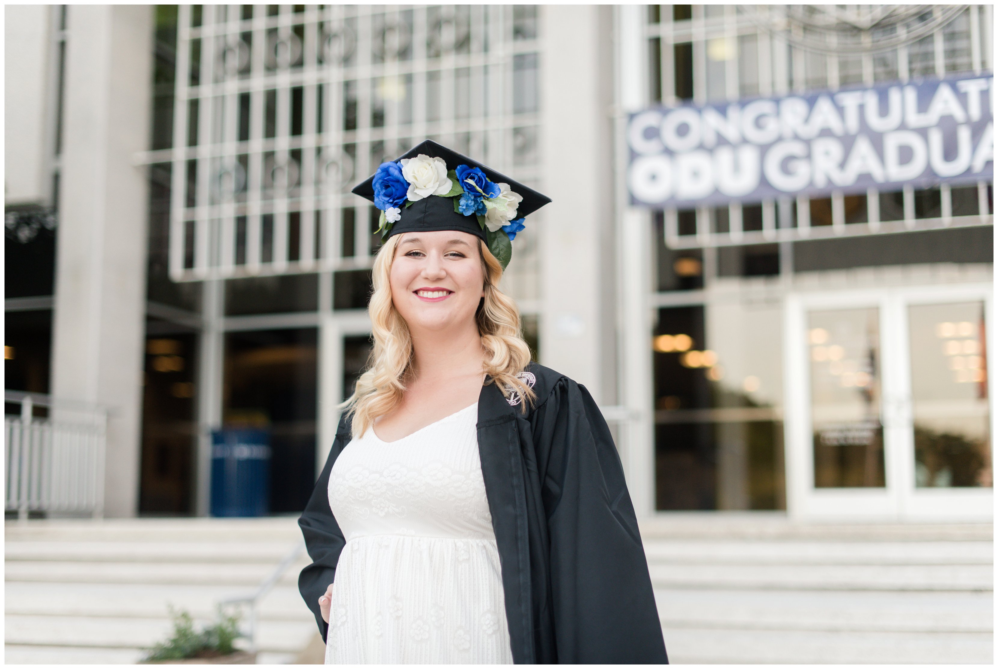 old dominion university graduate in cap and gown